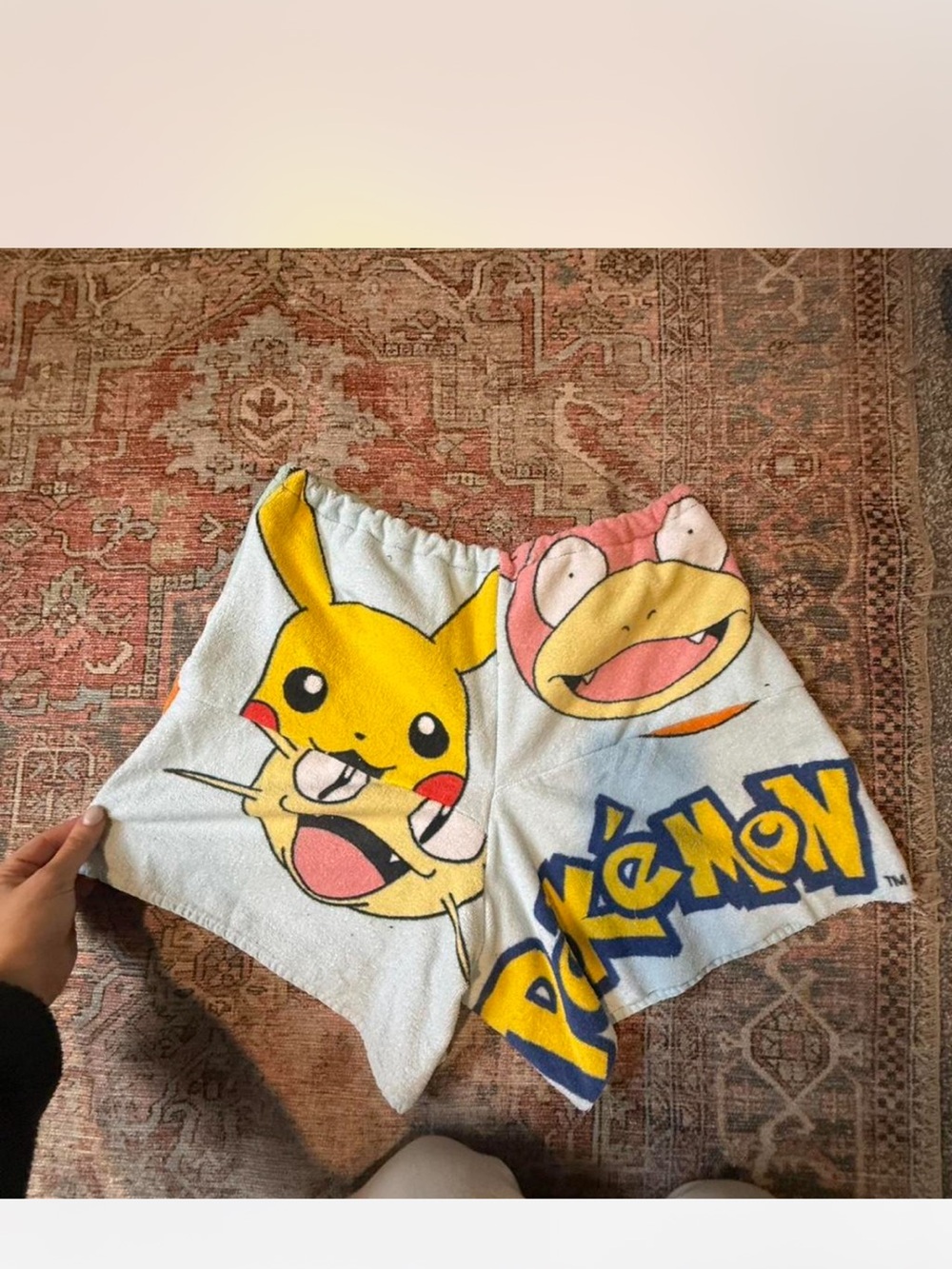 Handmade upcycled 90s y2k nostalgia pool beach custom Pokemon towel shorts